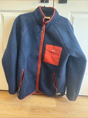MENS FJALL RAVEN Navy Sherpa Zip-Up Jacket with Orange Accents